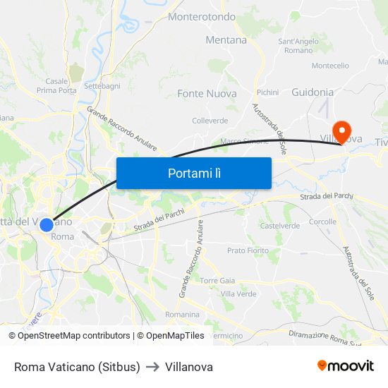 Roma Vaticano (Sitbus) to Villanova map