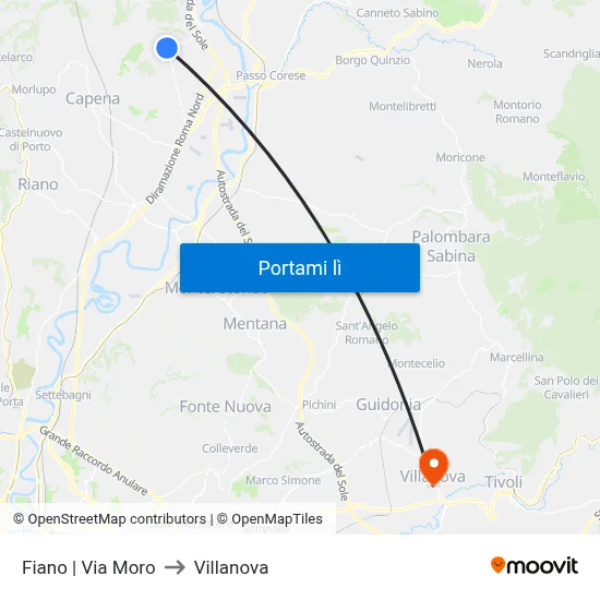 Fiano | Via Moro to Villanova map