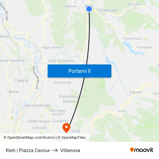 Rieti | Piazza Cavour to Villanova map