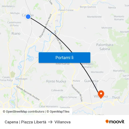 Capena | Piazza Libertà to Villanova map