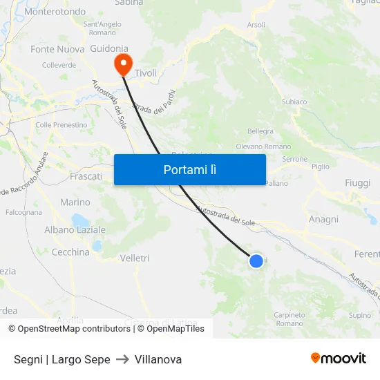 Segni | Largo Sepe to Villanova map