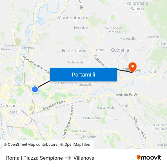 Roma | Piazza Sempione to Villanova map