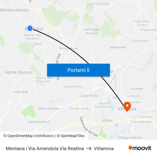 Mentana | Via Amendola Via Reatina to Villanova map
