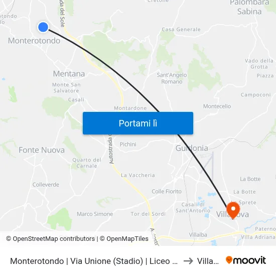 Monterotondo | Via Unione (Stadio) | Liceo Scientifico G.Peano to Villanova map