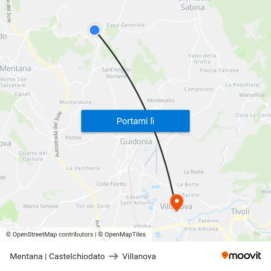 Mentana | Castelchiodato to Villanova map