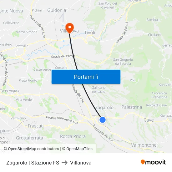 Zagarolo | Stazione FS to Villanova map