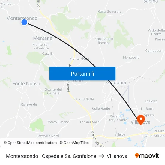 Monterotondo | Ospedale Ss. Gonfalone to Villanova map