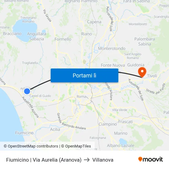 Fiumicino | Via Aurelia (Aranova) to Villanova map
