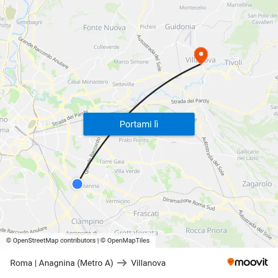 Roma | Anagnina (Metro A) to Villanova map