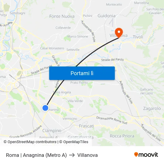 Roma | Anagnina (Metro A) to Villanova map