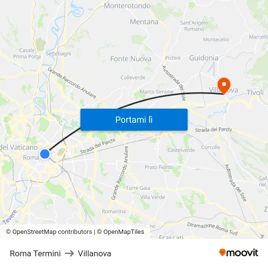 Roma Termini to Villanova map