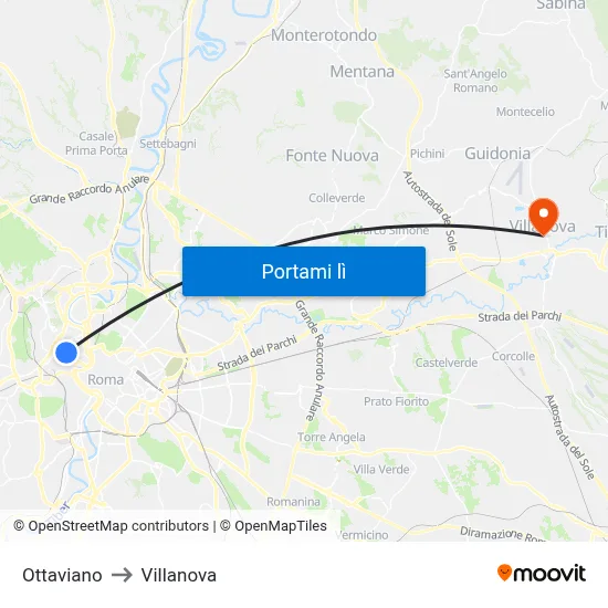 Ottaviano to Villanova map