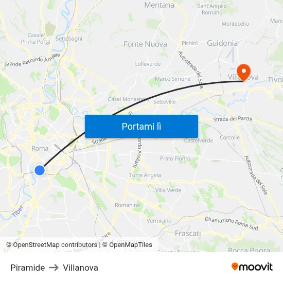 Piramide to Villanova map
