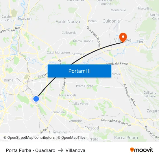 Porta Furba  - Quadraro to Villanova map