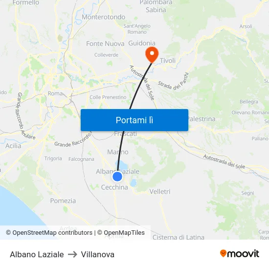 Albano Laziale to Villanova map
