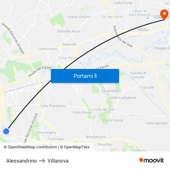 Alessandrino to Villanova map