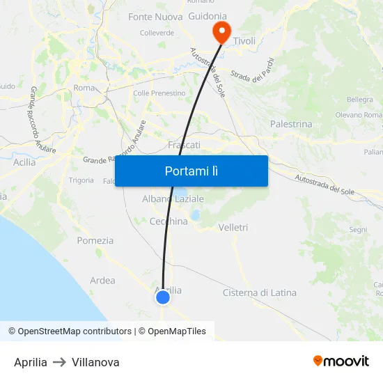 Aprilia to Villanova map