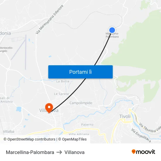 Marcellina-Palombara to Villanova map