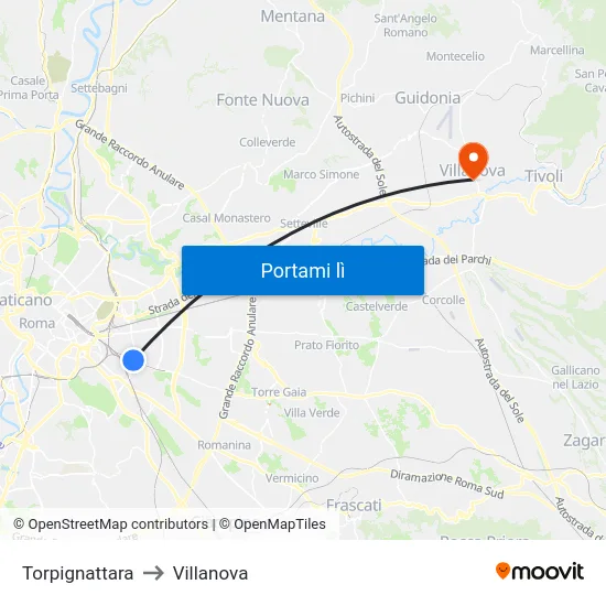 Torpignattara to Villanova map