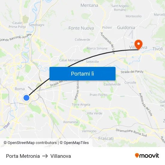 Porta Metronia to Villanova map