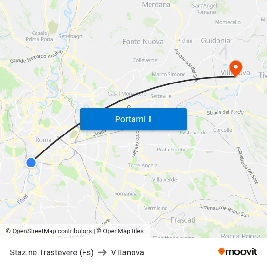 Staz.ne Trastevere (Fs) to Villanova map