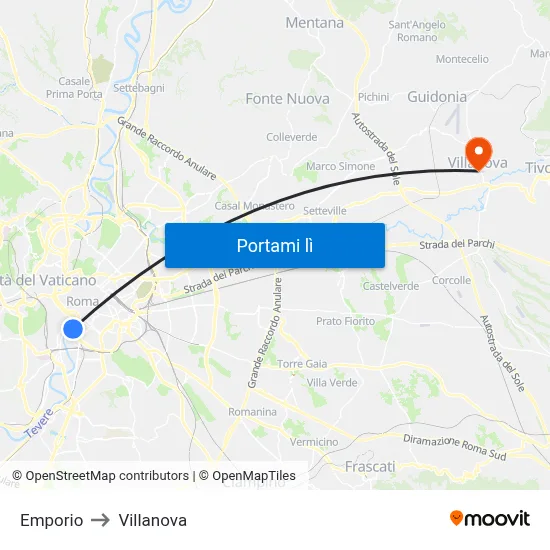 Emporio to Villanova map