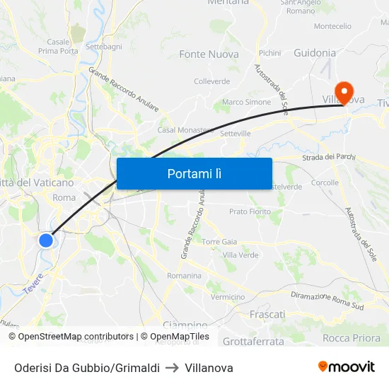 Oderisi Da Gubbio/Grimaldi to Villanova map