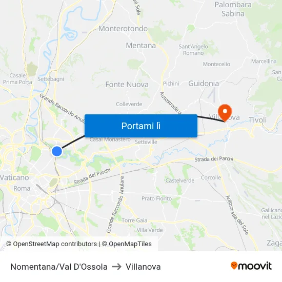 Nomentana/Val D'Ossola to Villanova map