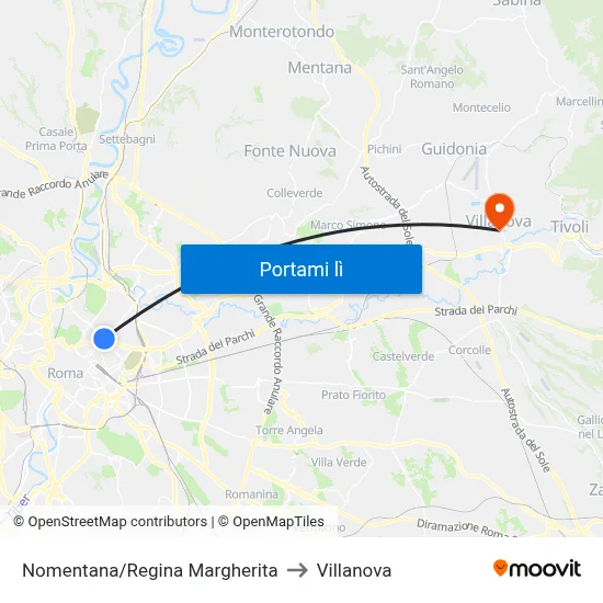 Nomentana/Regina Margherita to Villanova map