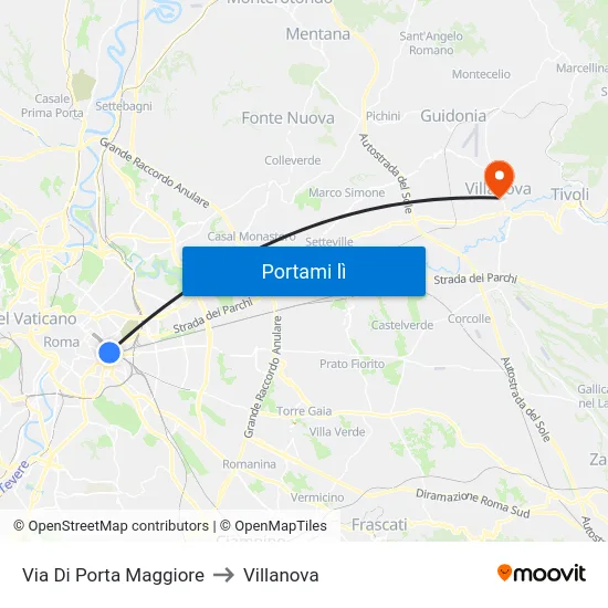 Via Di Porta Maggiore to Villanova map