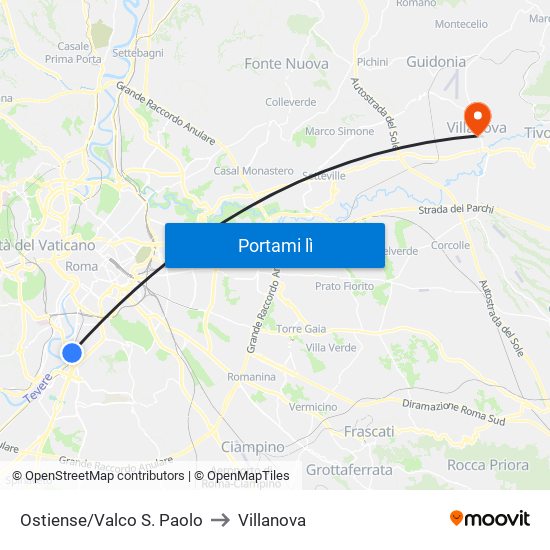 Ostiense/Valco S. Paolo to Villanova map