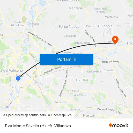 P.za Monte Savello (H) to Villanova map