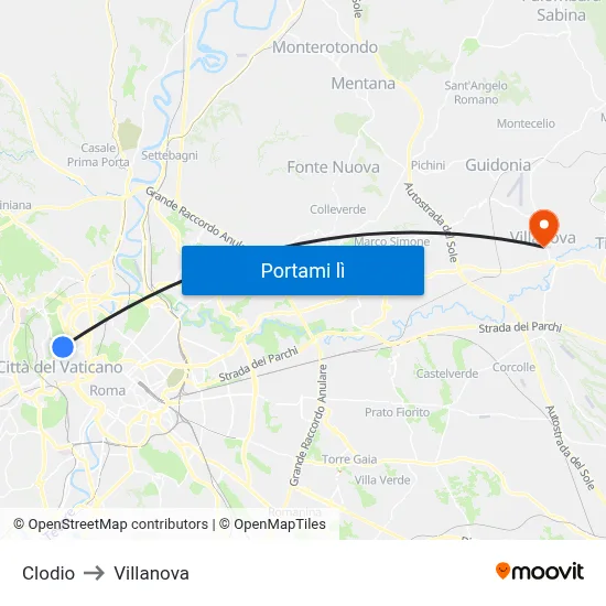 Clodio to Villanova map