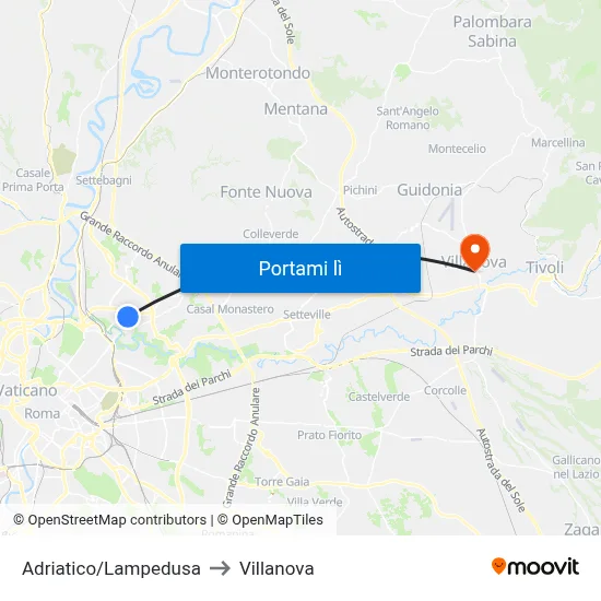 Adriatico/Lampedusa to Villanova map