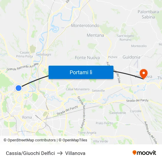 Cassia/Giuochi Delfici to Villanova map