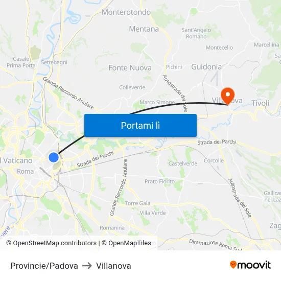 Provincie/Padova to Villanova map