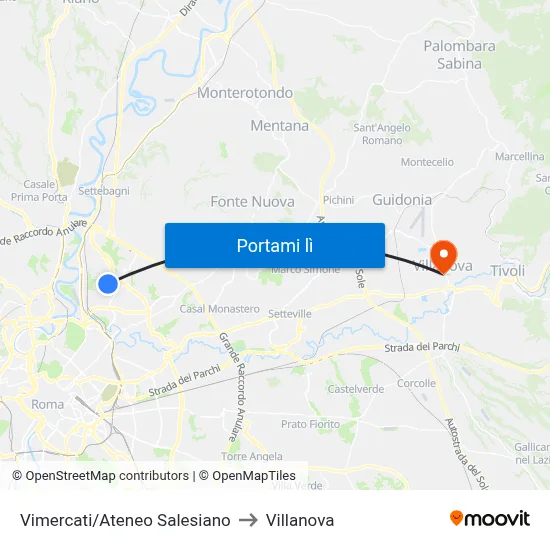 Vimercati/Ateneo Salesiano to Villanova map