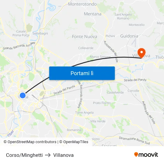 Corso/Minghetti to Villanova map