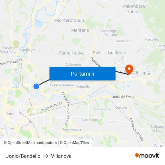 Jonio/Bandello to Villanova map