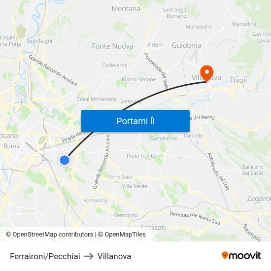 Ferraironi/Pecchiai to Villanova map