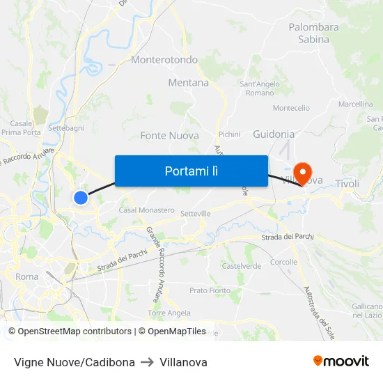 Vigne Nuove/Cadibona to Villanova map