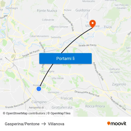 Gasperina/Pentone to Villanova map