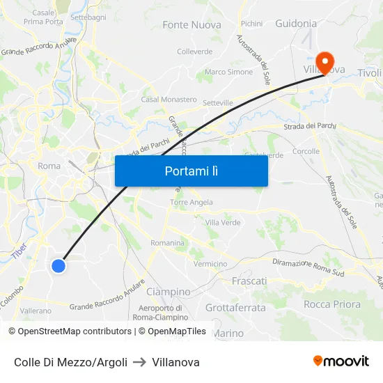 Colle Di Mezzo/Argoli to Villanova map