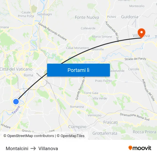 Montalcini to Villanova map
