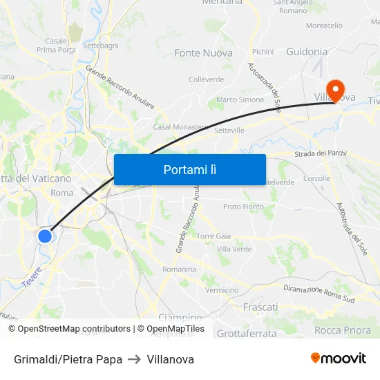 Grimaldi/Pietra Papa to Villanova map