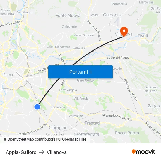 Appia/Galloro to Villanova map