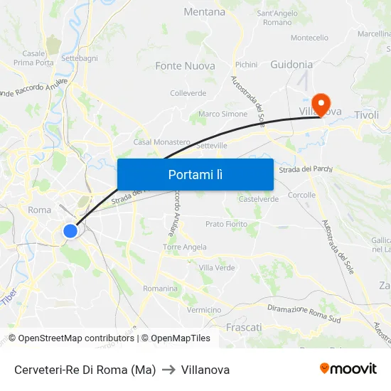 Cerveteri-Re Di Roma (Ma) to Villanova map