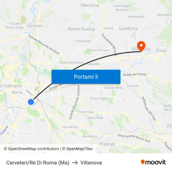 Cerveteri/Re Di Roma (Ma) to Villanova map