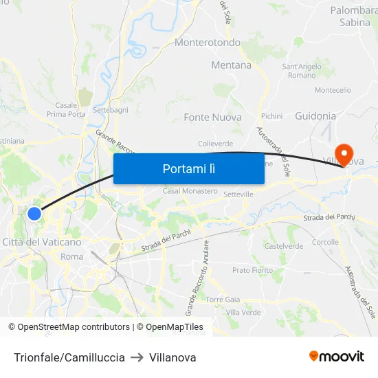Trionfale/Camilluccia to Villanova map