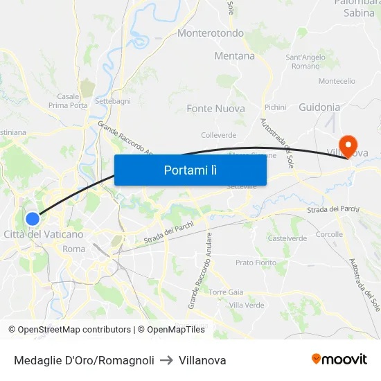 Medaglie D'Oro/Romagnoli to Villanova map